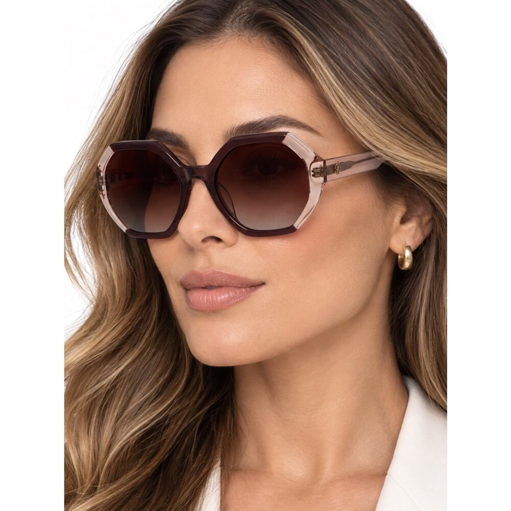 NEW!! Ann Taylor ATP923 C03 Octagonal Translucent Dark Rose Sunglasses Authentic - Picture 3 of 7